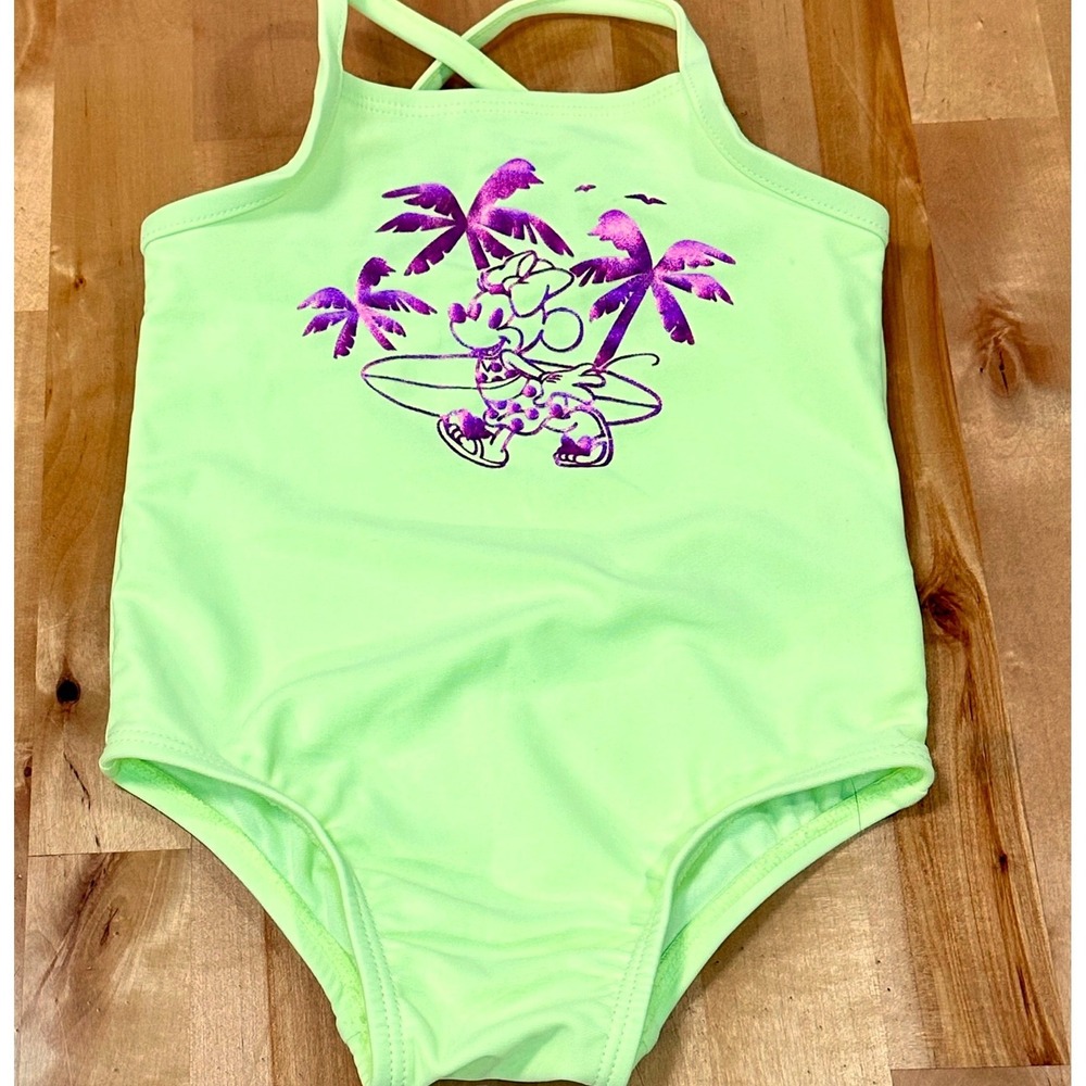 Gap Disney Minnie Mouse Swimsuit Baby 6-12M Neon Green Excellent One Piece